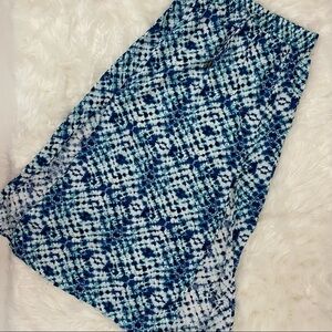 Beachy Tie-dye Maxi Skirt Blue and White Boho Side Slit
